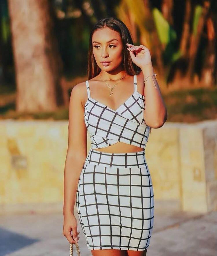 Conjunto Xadrez Cropped e Saia