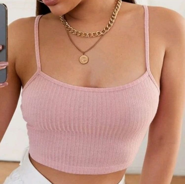 TOP Cropped Alcinha Canelado Rosa