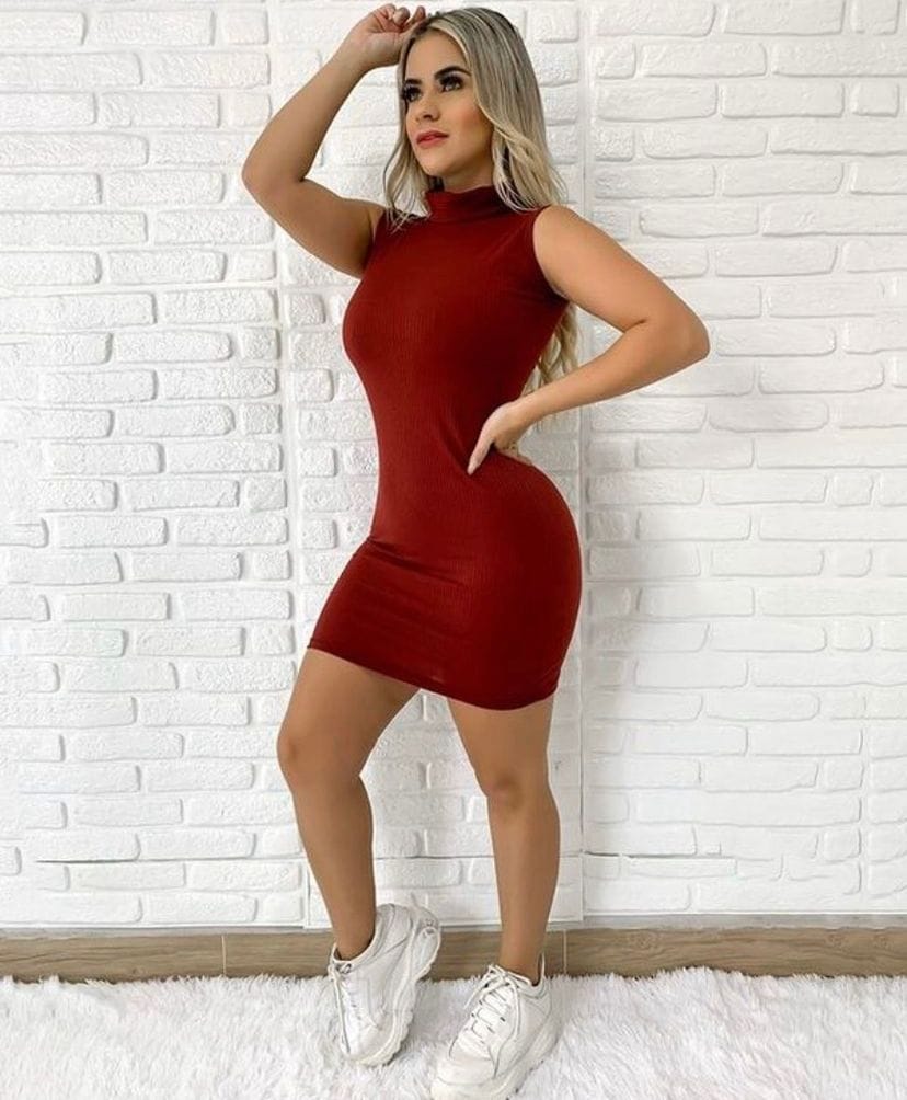 Vestido Gola Alta Moda Blogueira 3